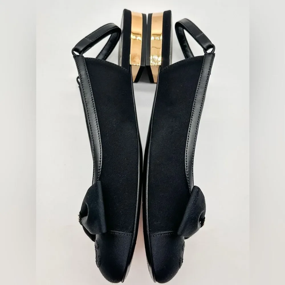 Chanel 2024 CC Logo Black Bow Grosgrain Slingback Ballerina Flats EU 37